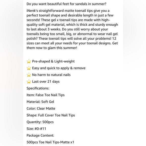 500Pcs Gel x Toe Nail Tips - Picture 2 of 9